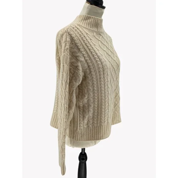 Frame Wool & Cashmere Cable Knit Crop Sweater in Ivory - Size XS - Picture 2 of 7